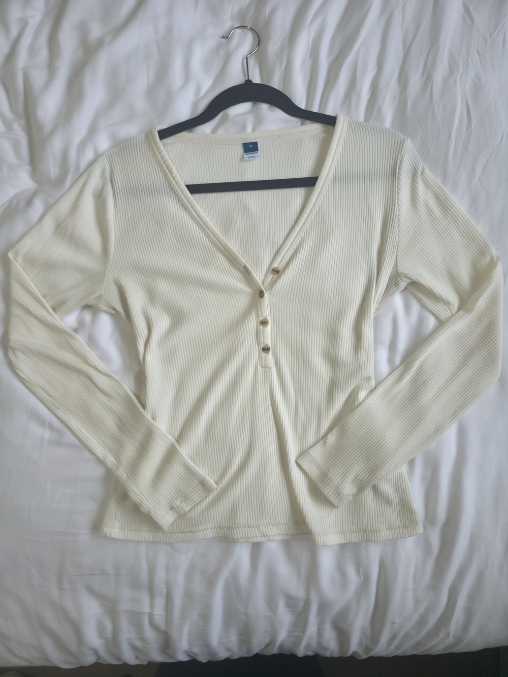 Cream Henley Long Sleeve Old Navy White Ribbed V Neck Top Size M